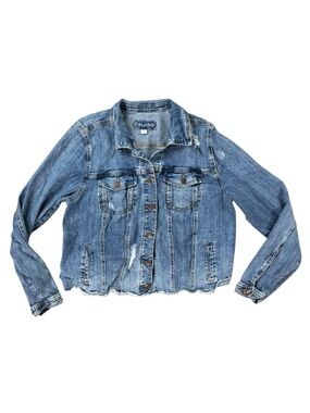 Woman’s Maurices distressed denim jean cropped jacket size 1 PLUS